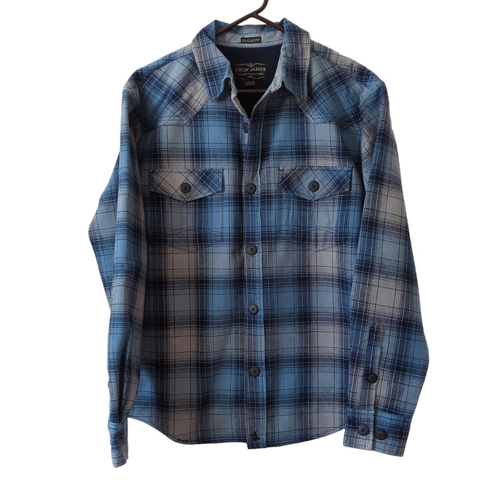 Cody James Men's Flannel Shirt Button Up Top Medium Plaid Blue‎ Lined Warm Heavy